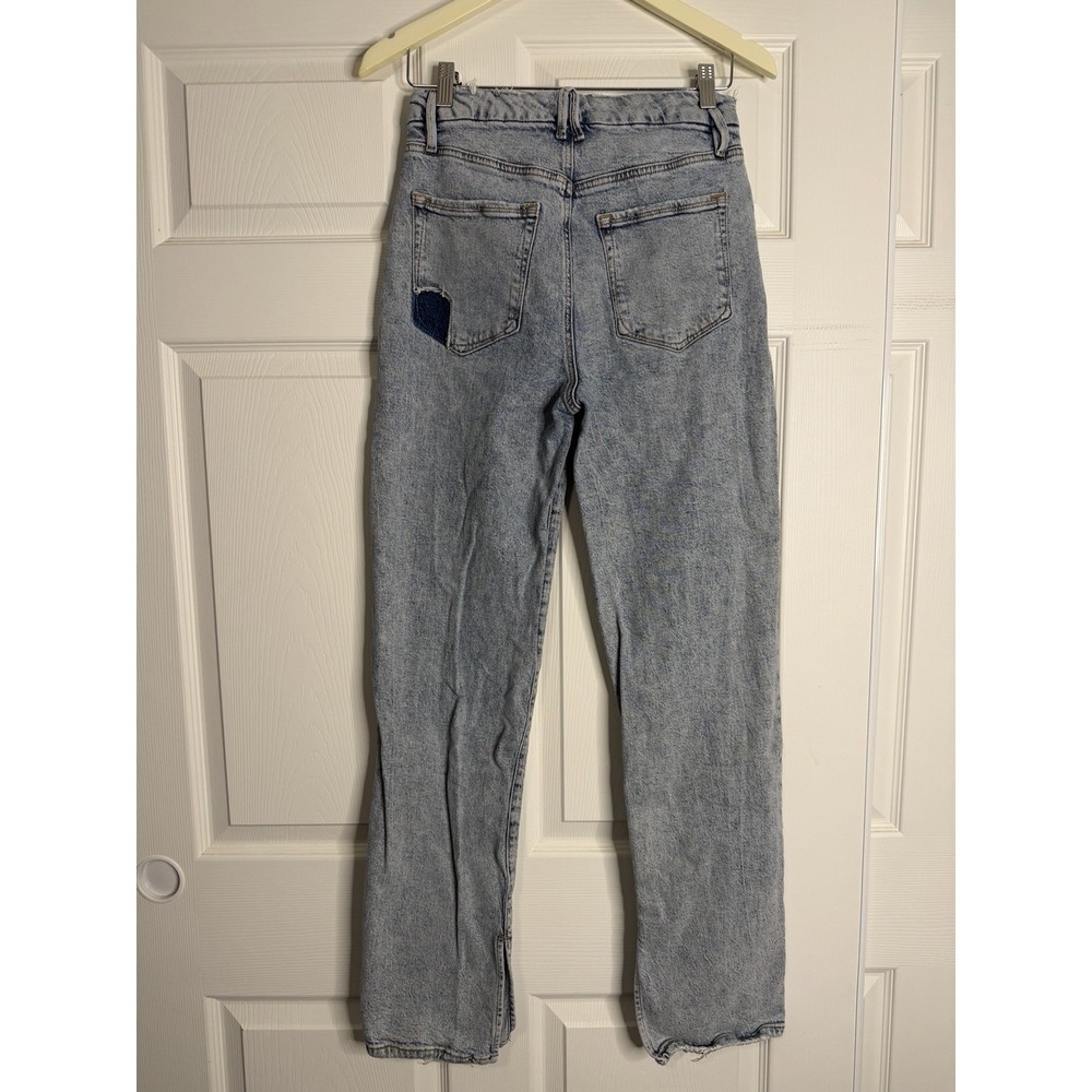 Good American Denim Straight Leg High Waisted Jeans 28 Stretch‎ Slit Pink Heart